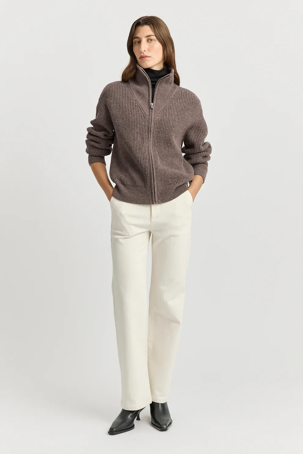 Zip Through Rib Knit