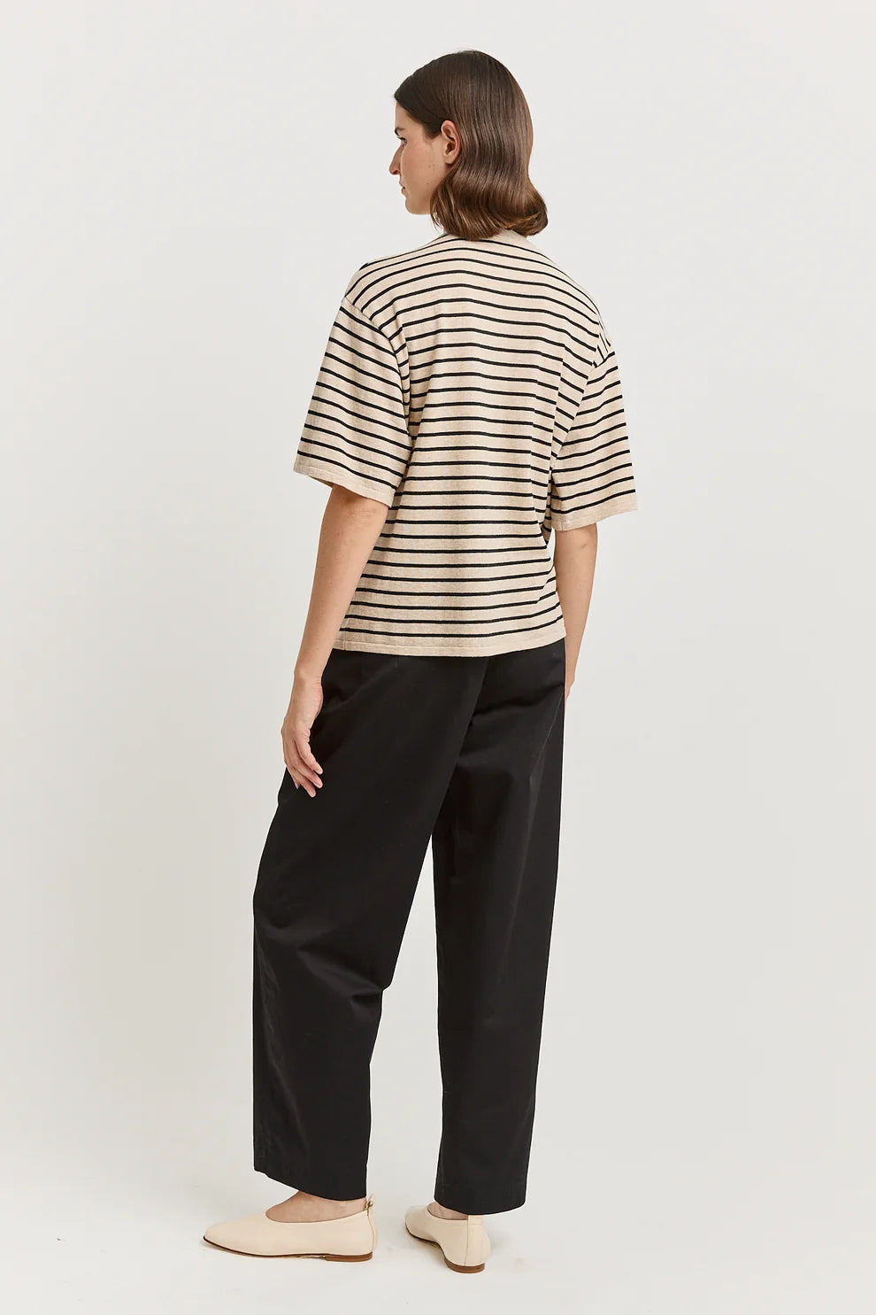Relaxed stripe knit tee - Jute