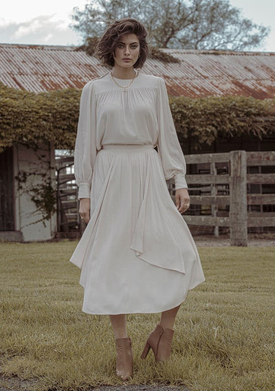 REVOLVER MIDI SKIRT - STONE IVORY