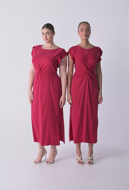 Geneva Twist Column Midi Dress - Dahlia Red