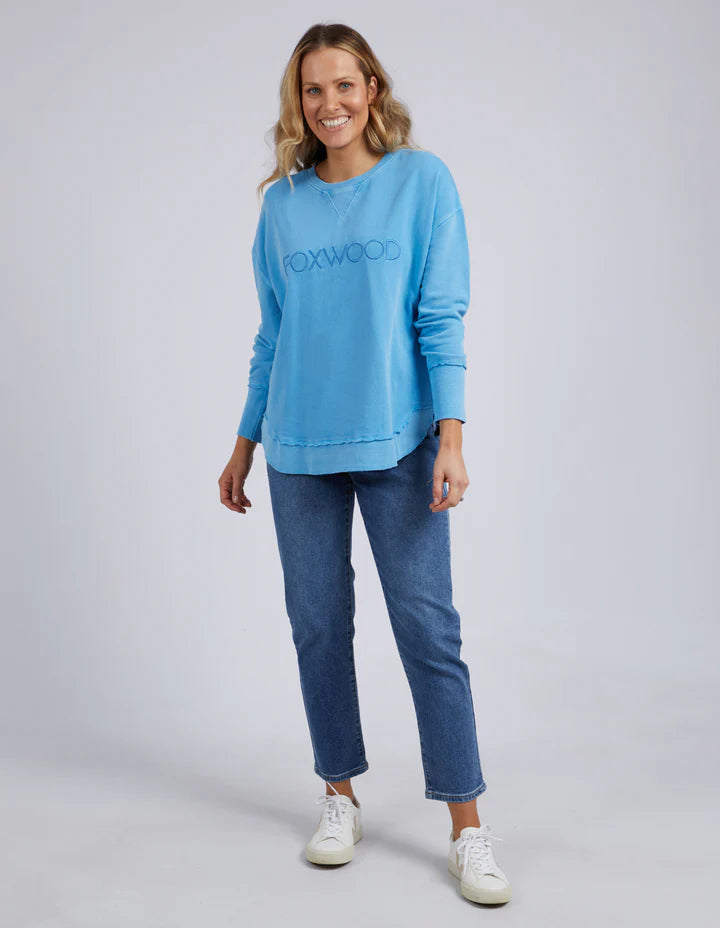 Simplified Crew Cotton Sweatshirt Bright Blue