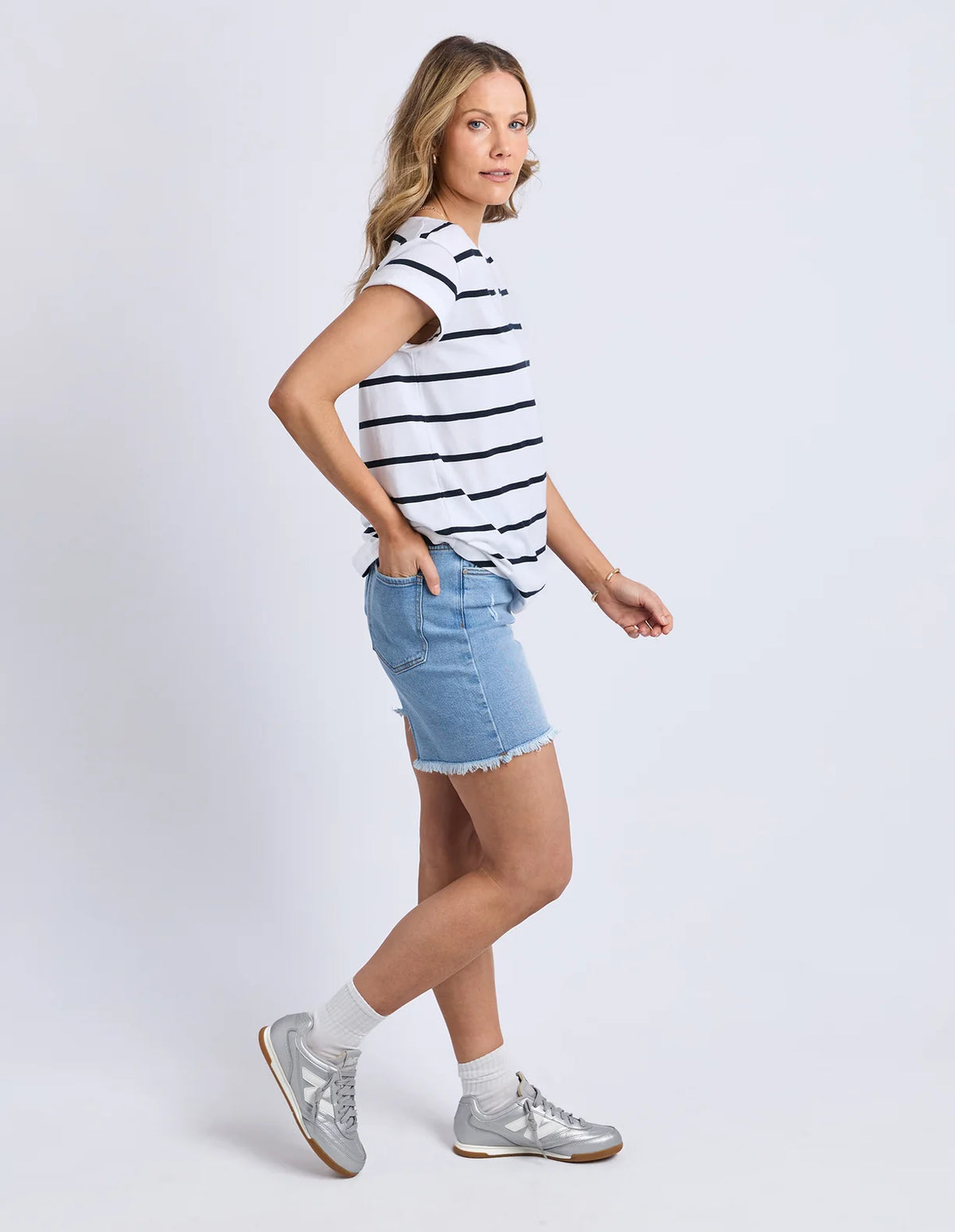 Manly Vee Tee - Navy Stripe