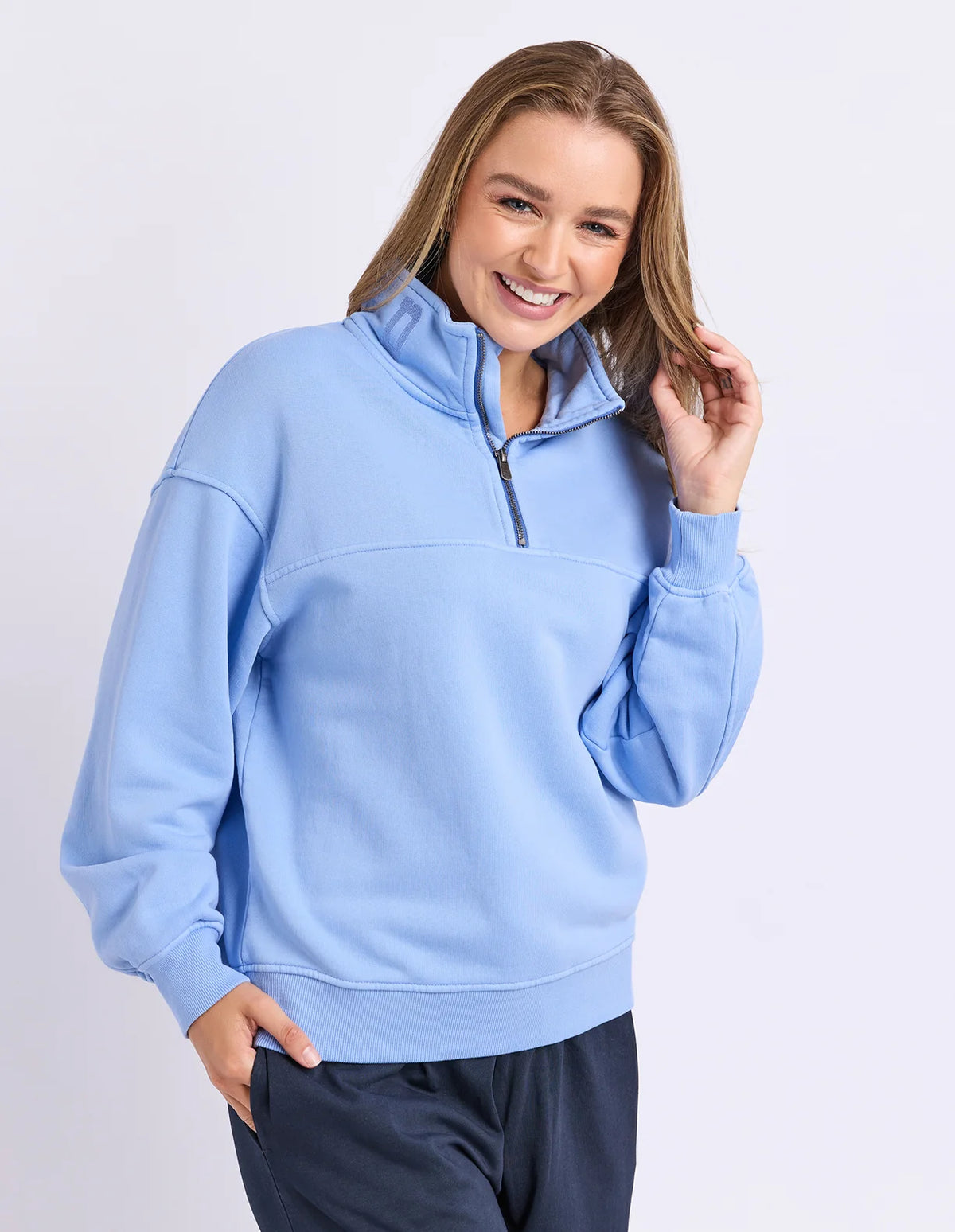 College Pigment Zip Crew Bluebell