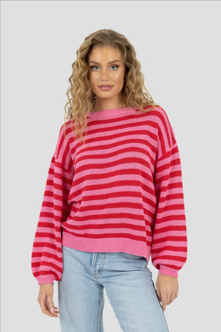 Sierra Stripe Knit - Pink / Red