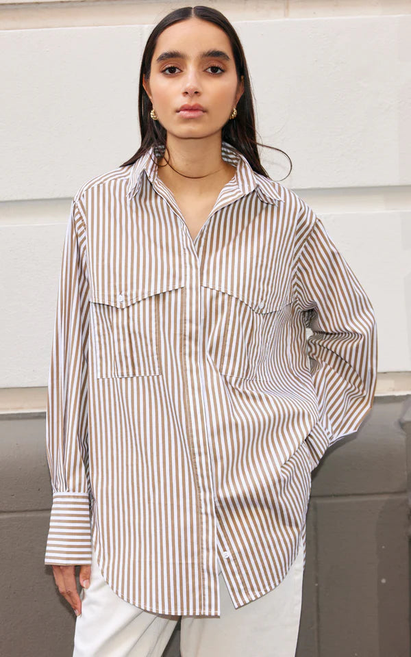 Riley Shirt - Stone Ivory Stripe