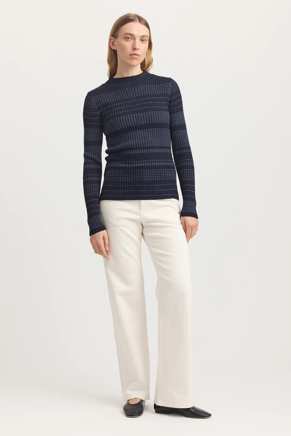 French Navy Funnel Neck