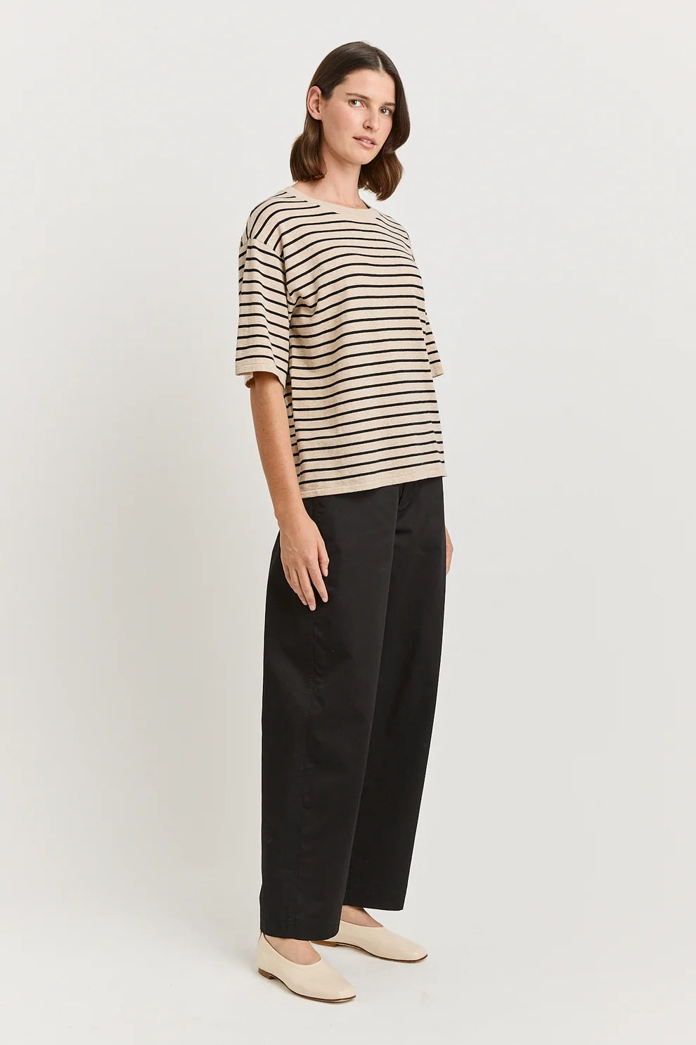 Relaxed stripe knit tee - Jute