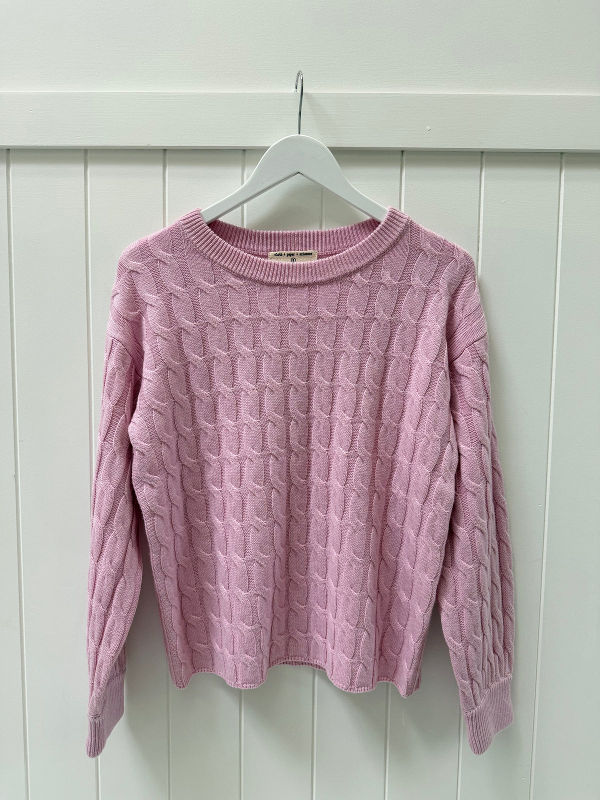 Crew Neck Cable Chunky Knit - Rose Petal