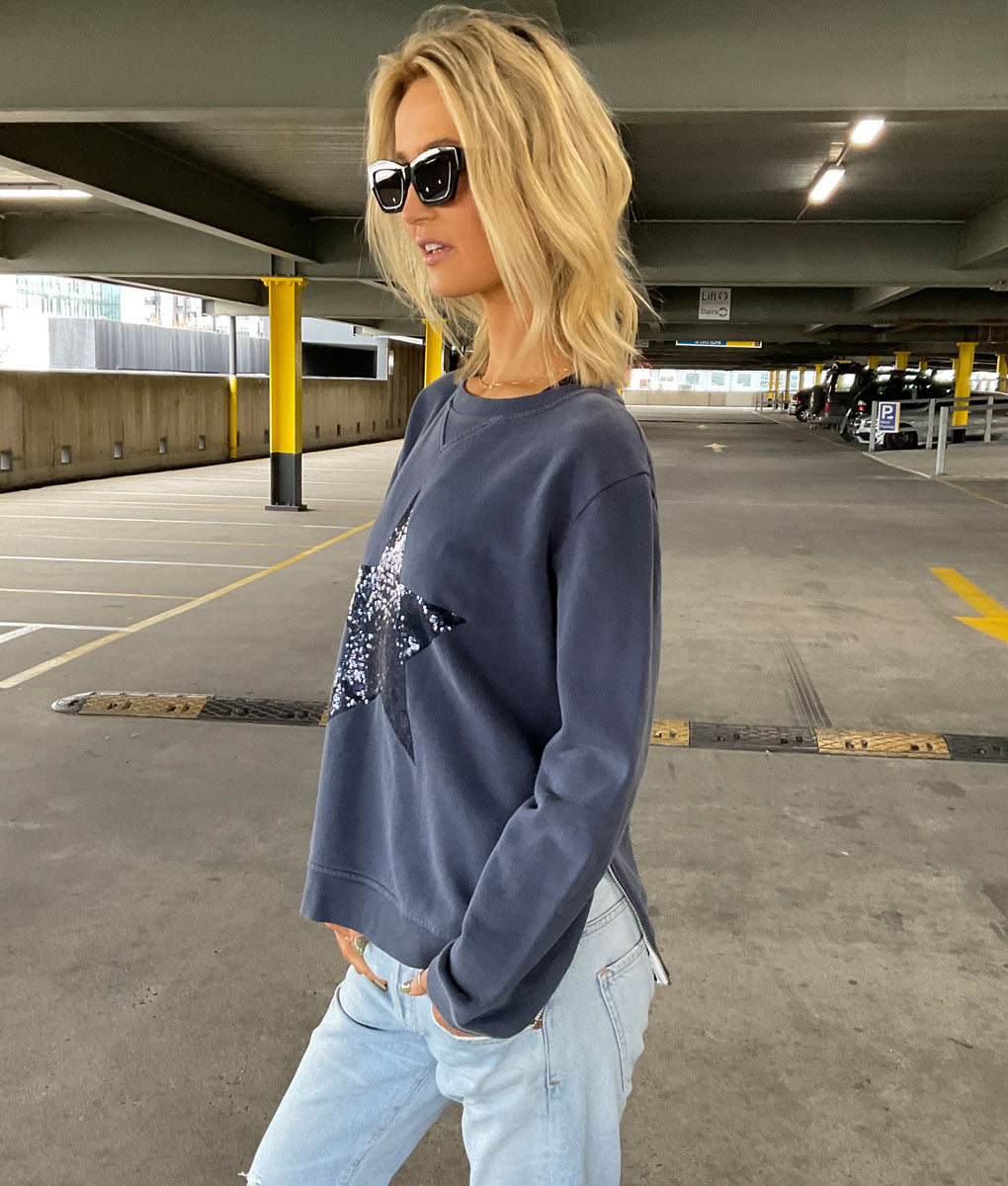 Sequin Star Sweatshirt - Navy