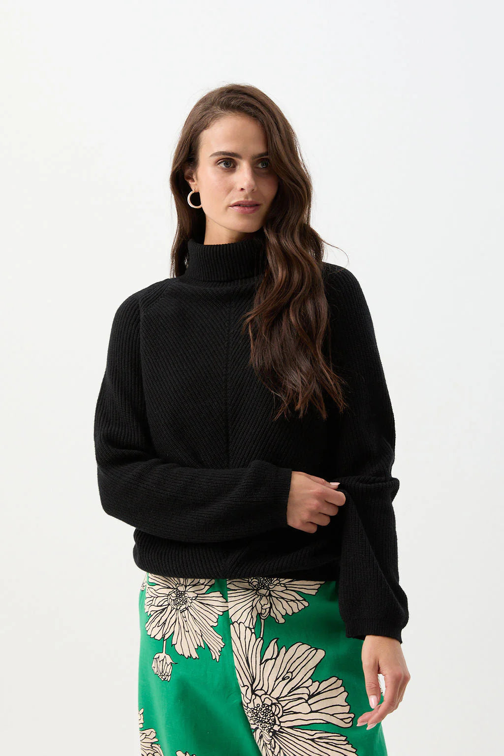 Turtle Neck Raglan Sleeve Jumper - Black Magic