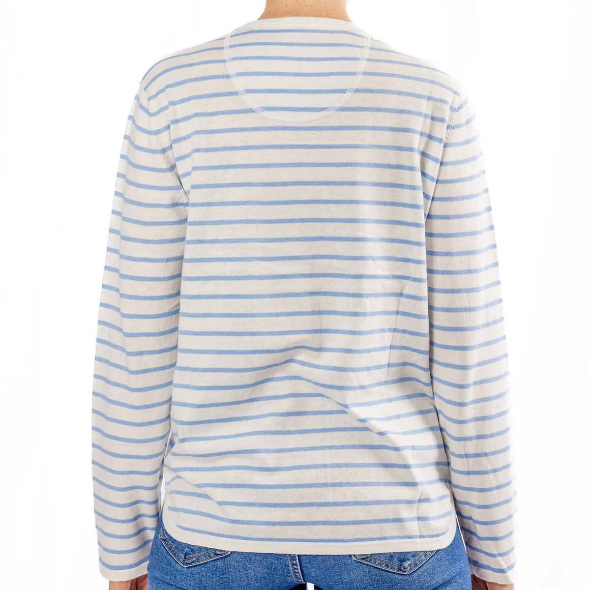 Cotton Cashmere Swing Crew Knit - White &amp; Blue