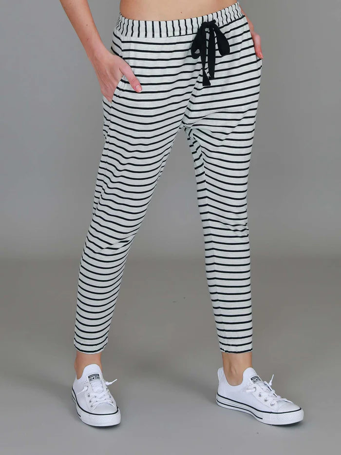 Bondi Jogger - White Marle Stripe