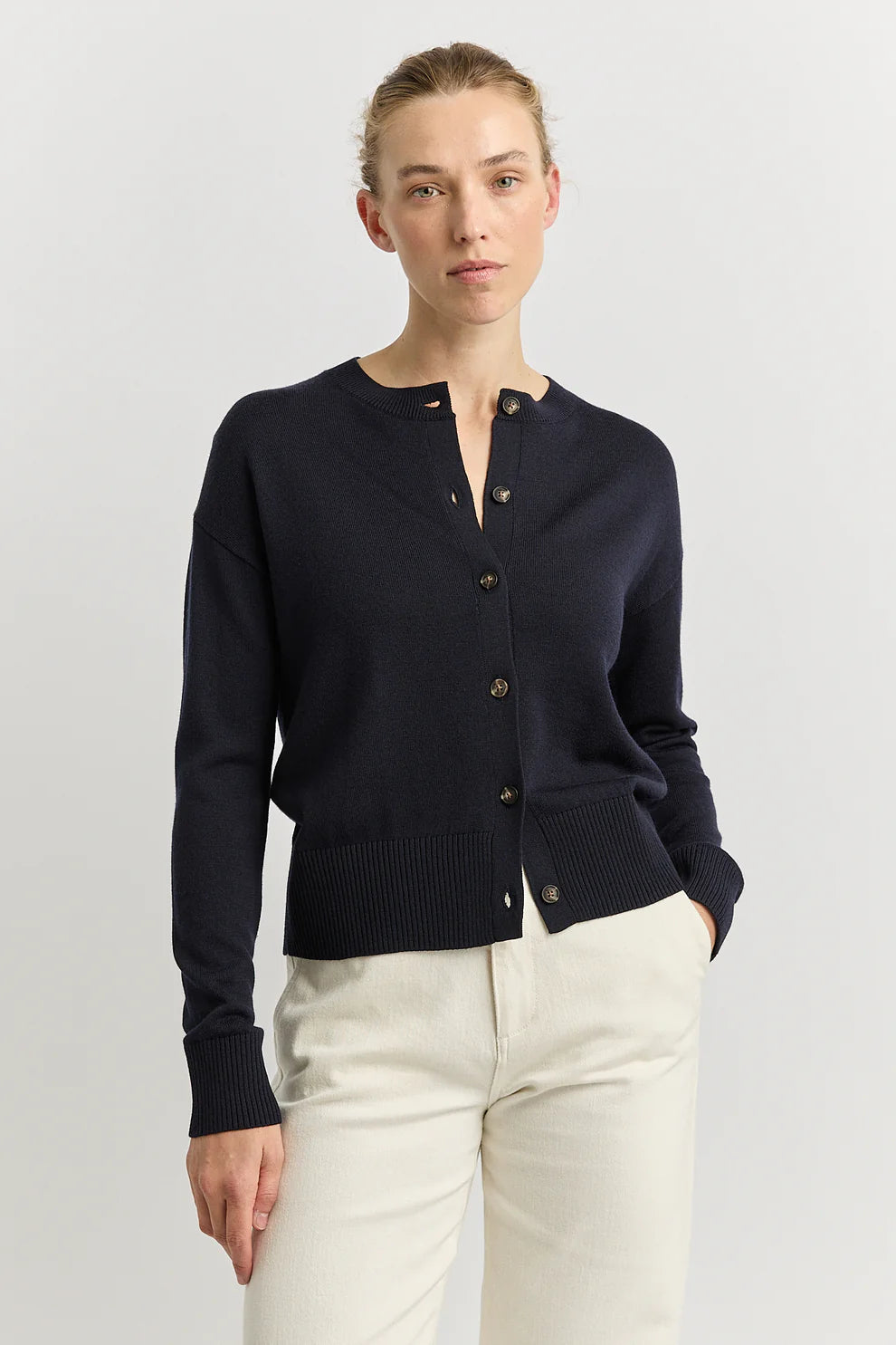 Fine Knit Cardigan - French Navy
