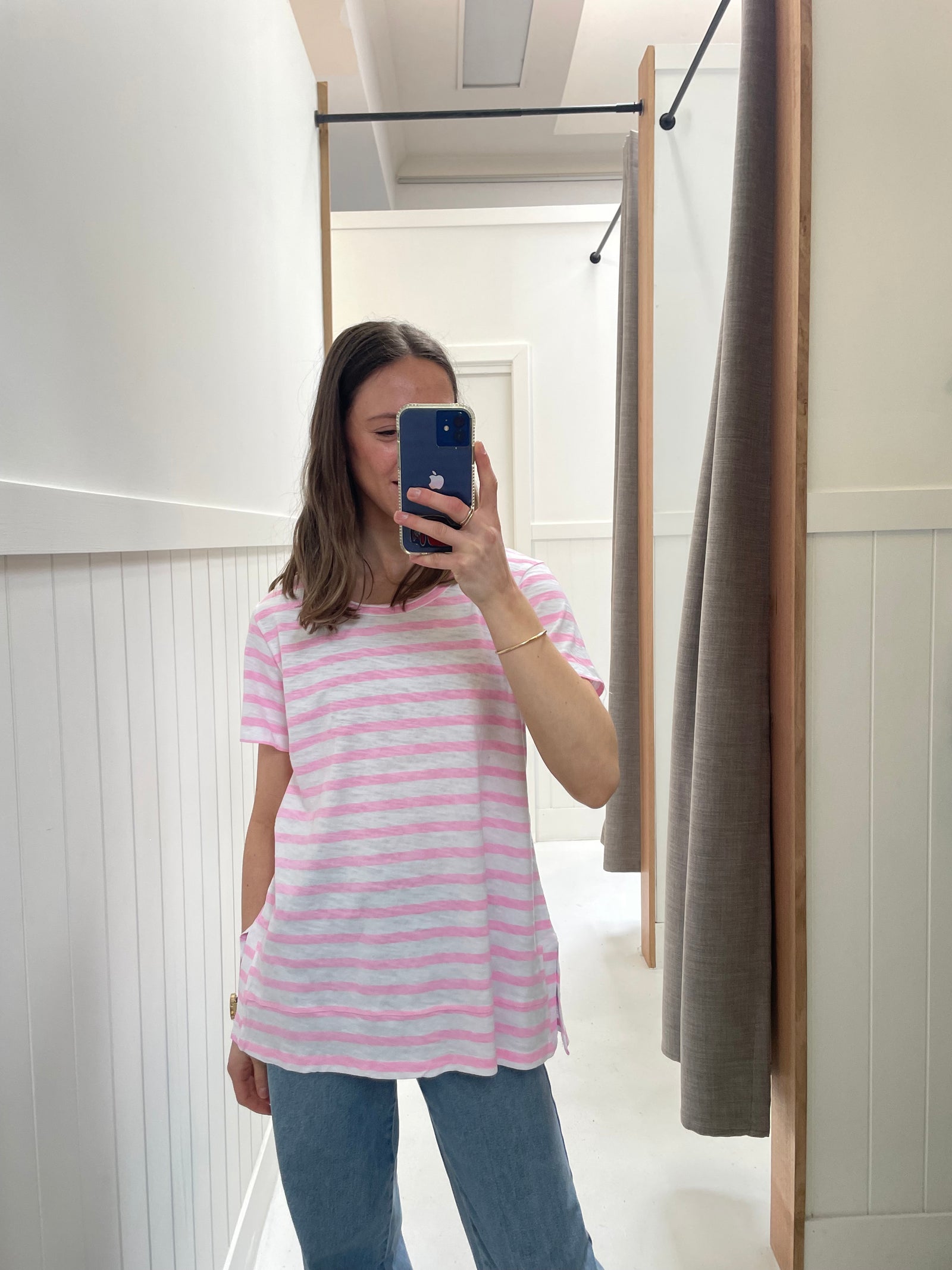 Stripe Crew Neck Tee - White/Lolly Pink