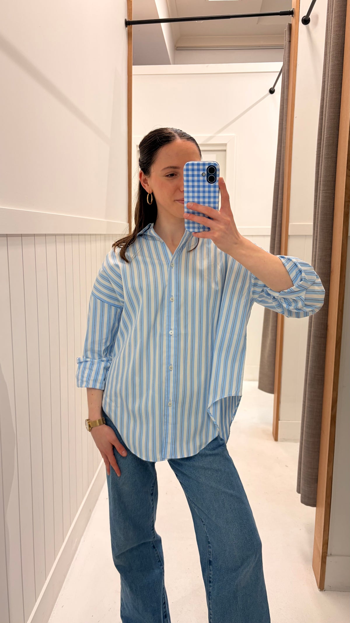 Mara Oversized LS Shirt - Sky/Navy/White