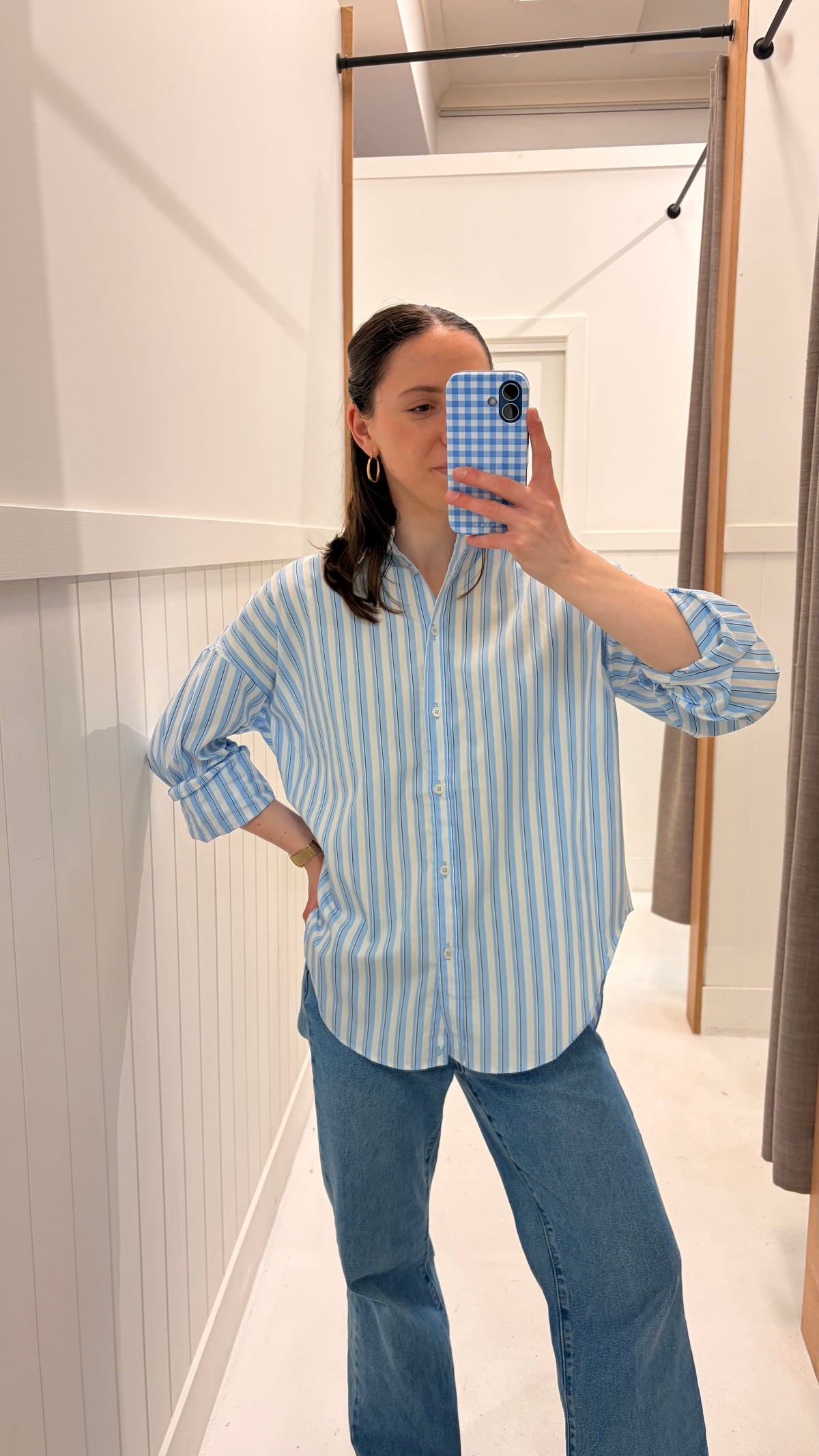Mara Oversized LS Shirt - Sky/Navy/White