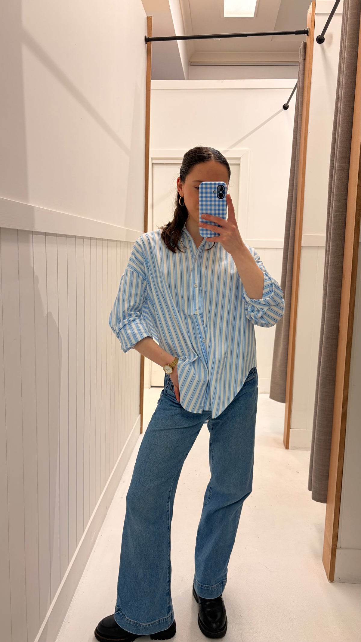Mara Oversized LS Shirt - Sky/Navy/White
