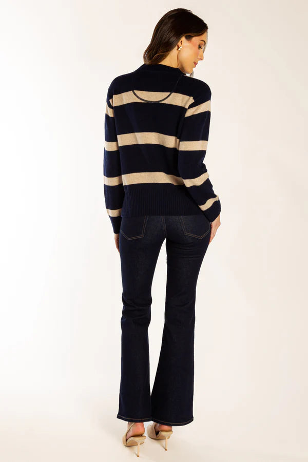 Stripe Boxy Crew Neck - Navy/Latte