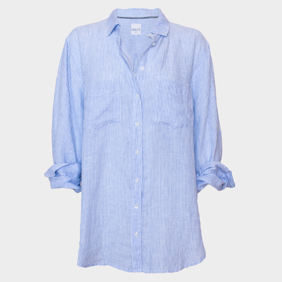 Boyfriend Linen Shirt - Baby Blue Stripe