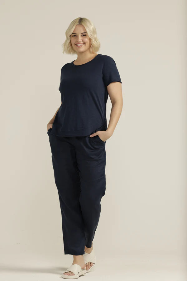 Cotton Curved Hem Tee - Navy