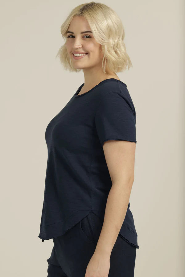 Cotton Curved Hem Tee - Navy