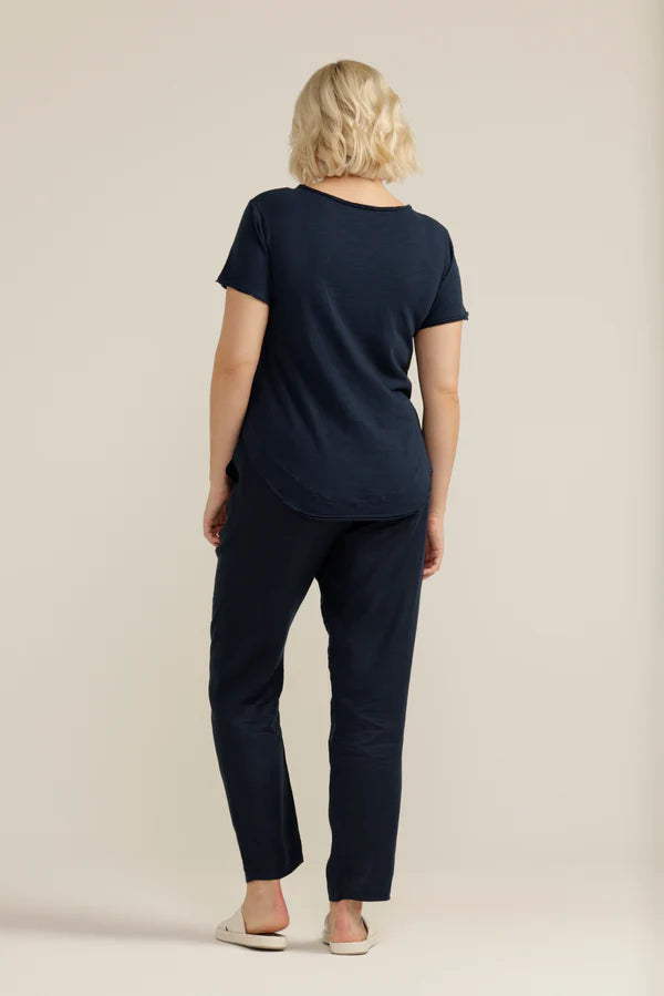 Cotton Curved Hem Tee - Navy