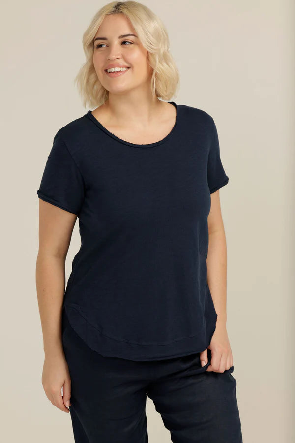Cotton Curved Hem Tee - Navy