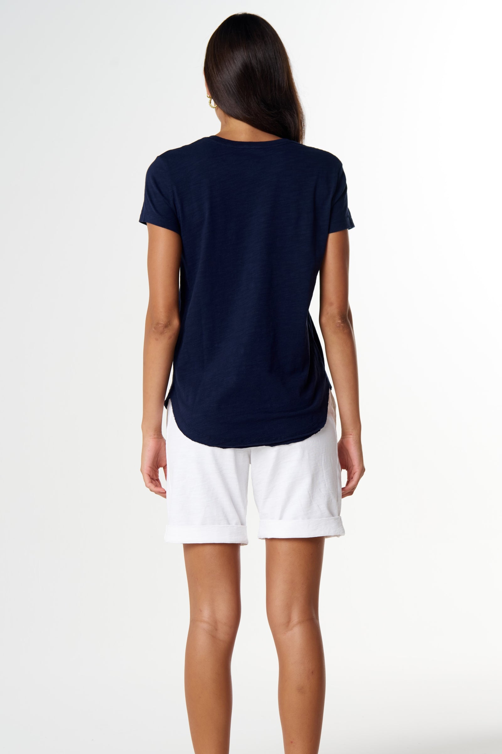 Cotton Shaped Hem Tee - Parisian Navy