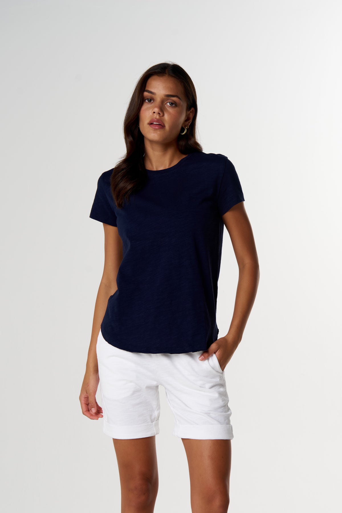 Cotton Shaped Hem Tee - Parisian Navy