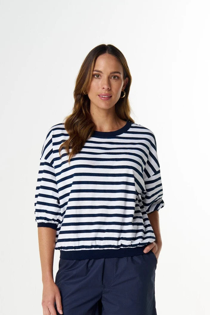 Refresh 3/4 Sleeve Tee - White/Parisian Navy