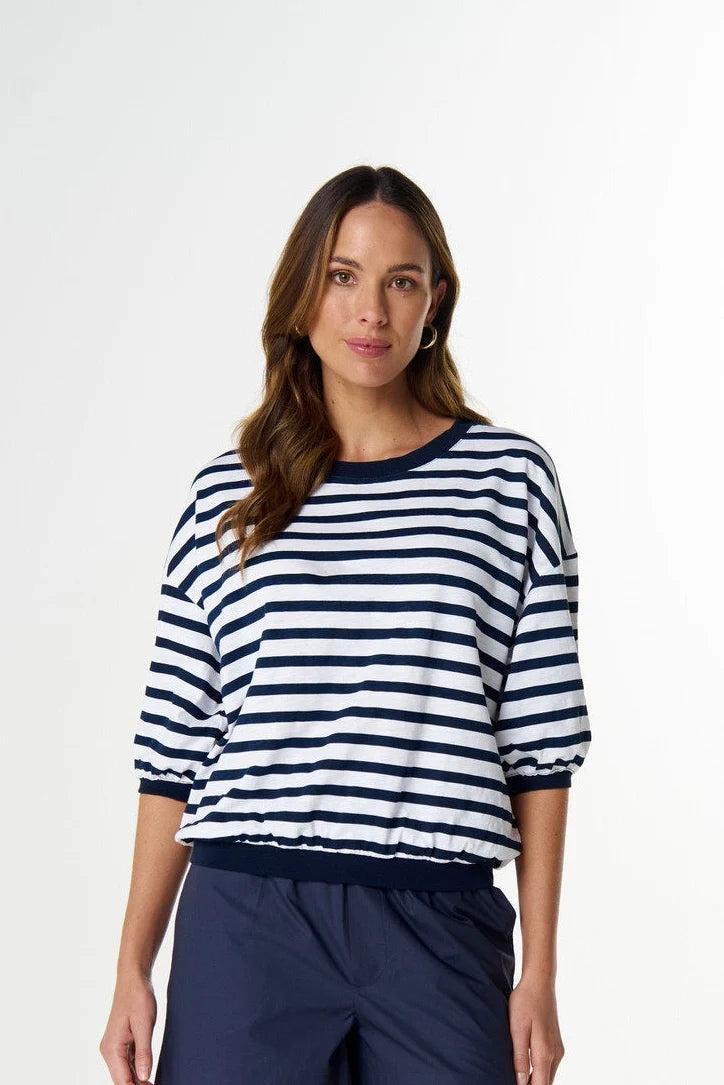 Refresh 3/4 Sleeve Tee - White/Parisian Navy