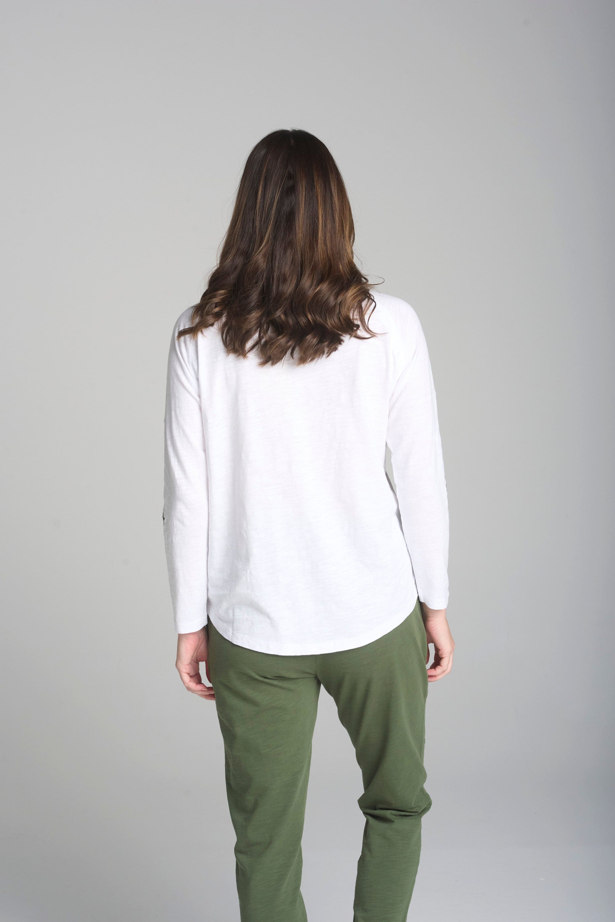 Cross Embroidered Long Sleeve Tee - Green/White