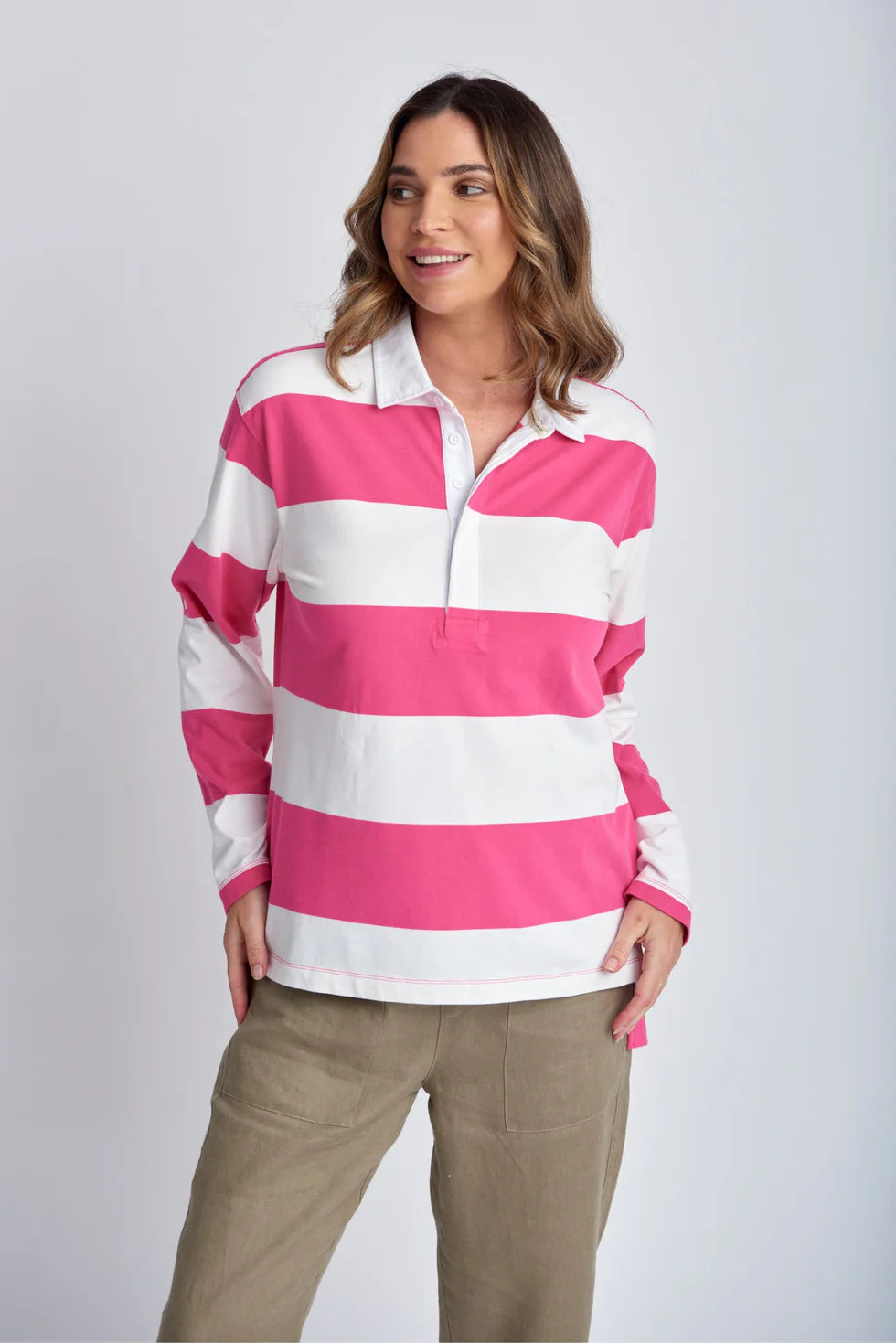 Stripe Boyfriend Rugby - Raspberry/White