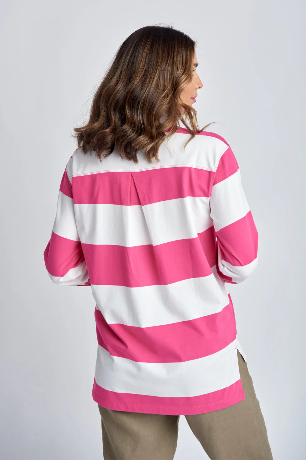 Stripe Boyfriend Rugby - Raspberry/White