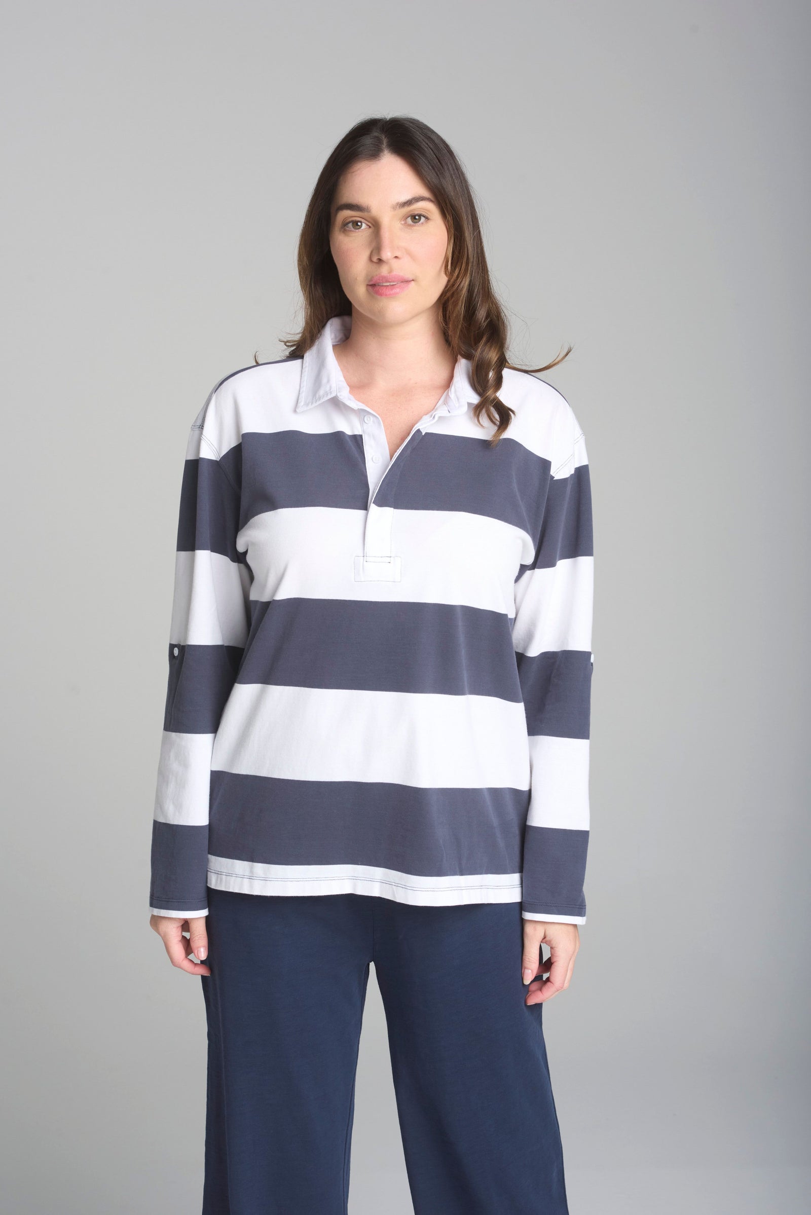 Stripe Boyfriend Rugby - White/Parisian Night