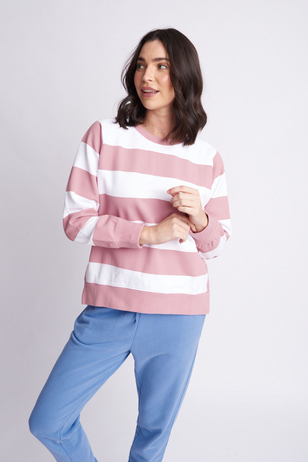 Stripe Sweater w Side Splits - Blush/White