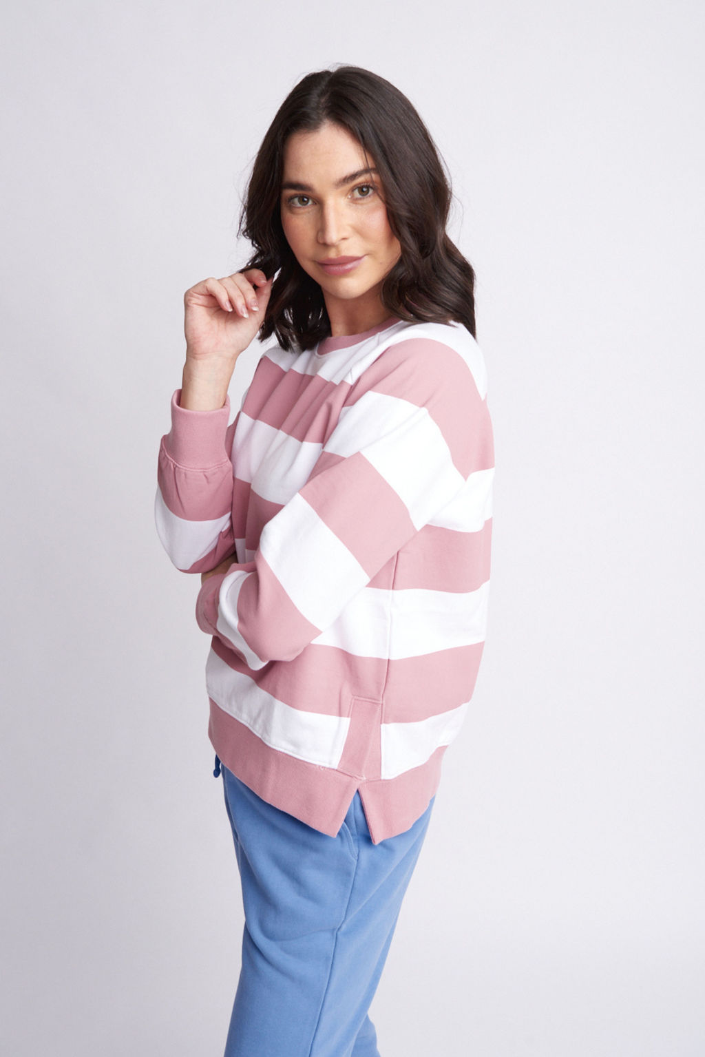 Stripe Sweater w Side Splits - Blush/White