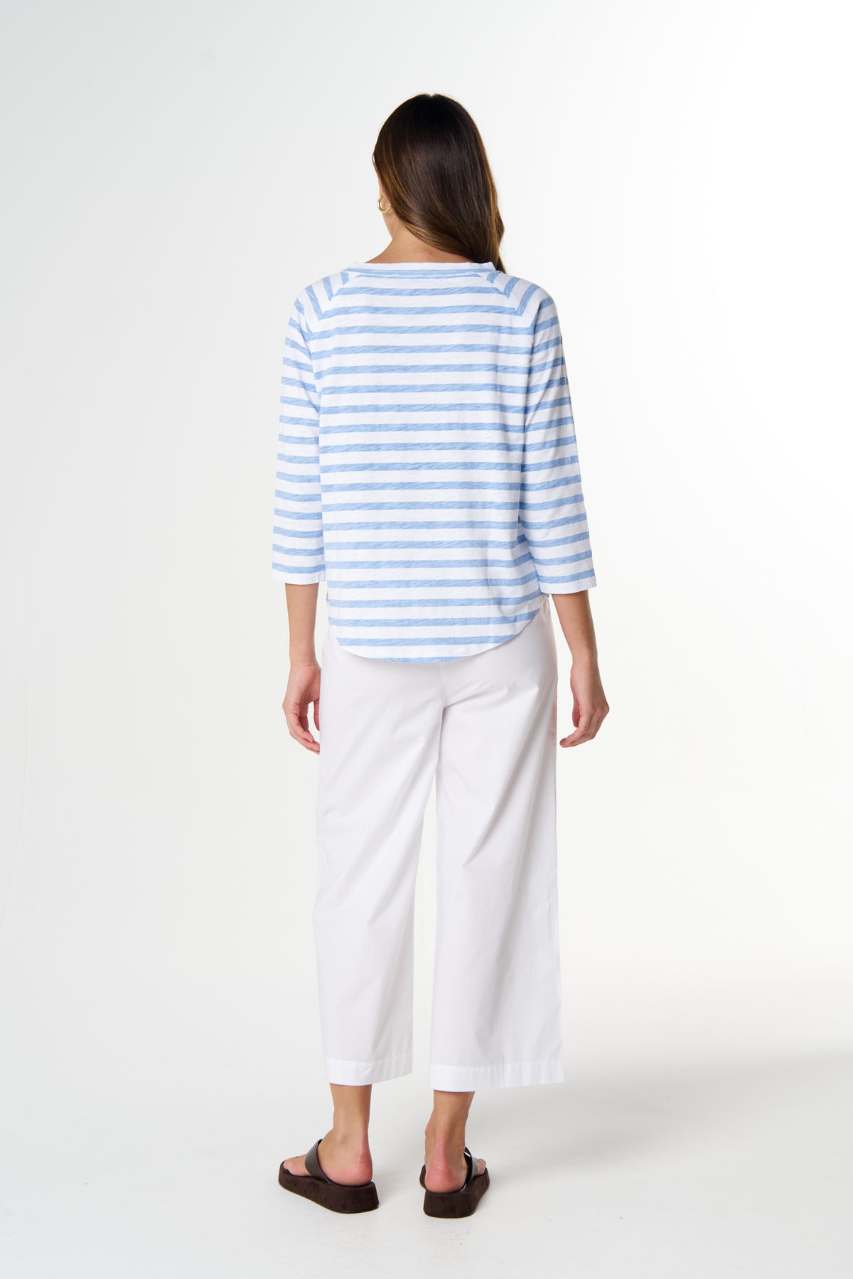 Long sleeve blue striped cotton tee