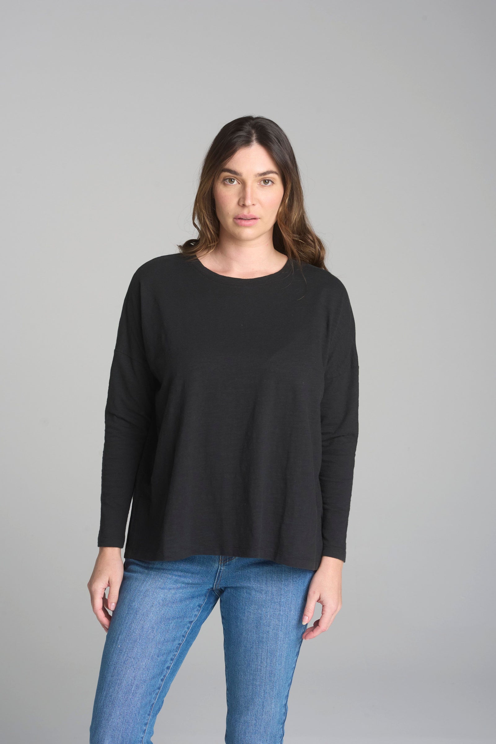 Drop Sleeve Boxy Long Sleeve Tee - Black
