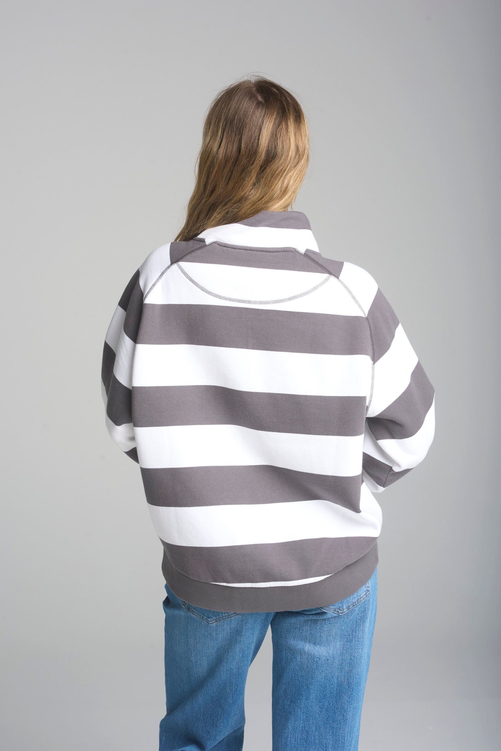 Stripe Relaxed Zip Sweater - White/Pavement