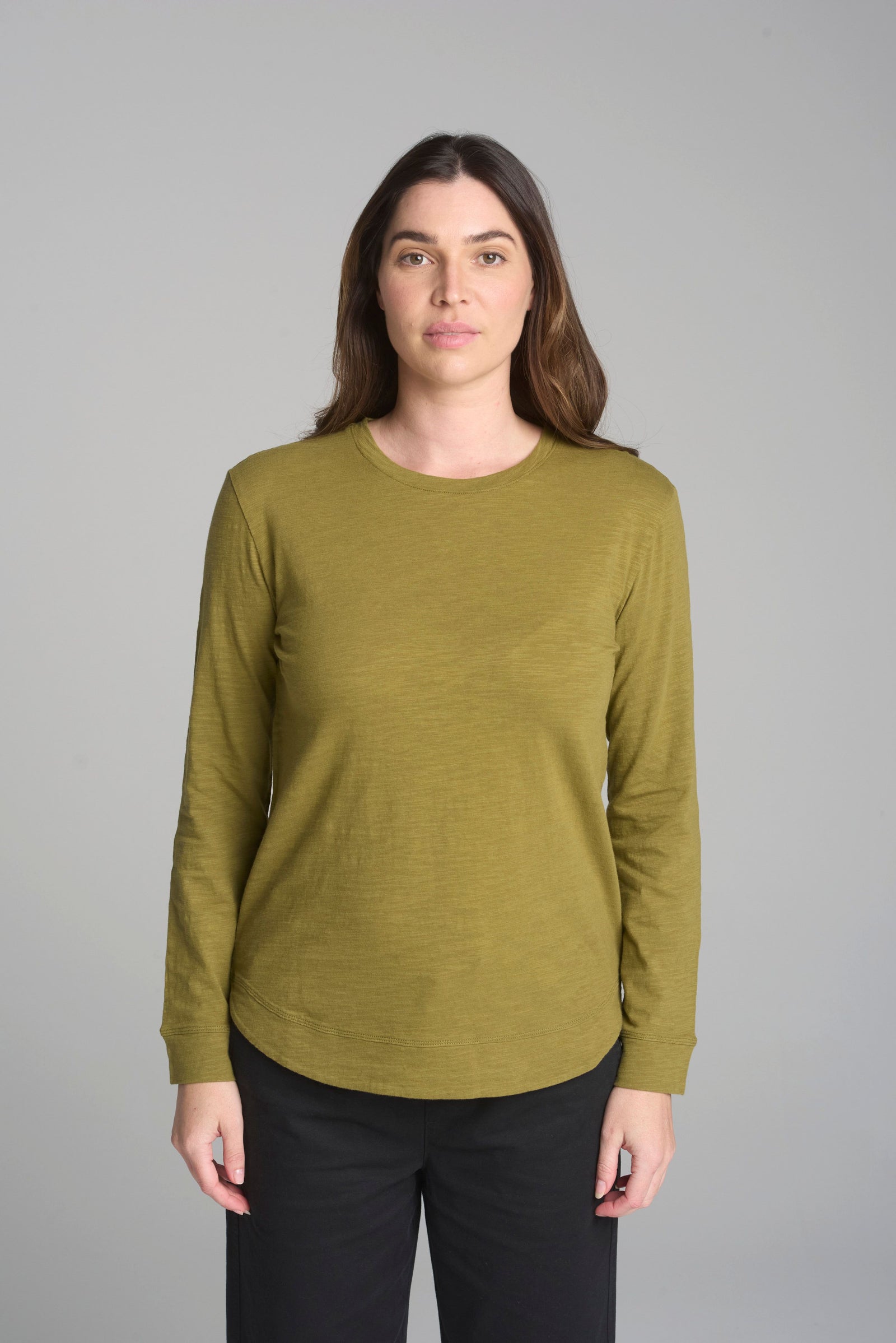 Shaped Hem Tee - Green Moss