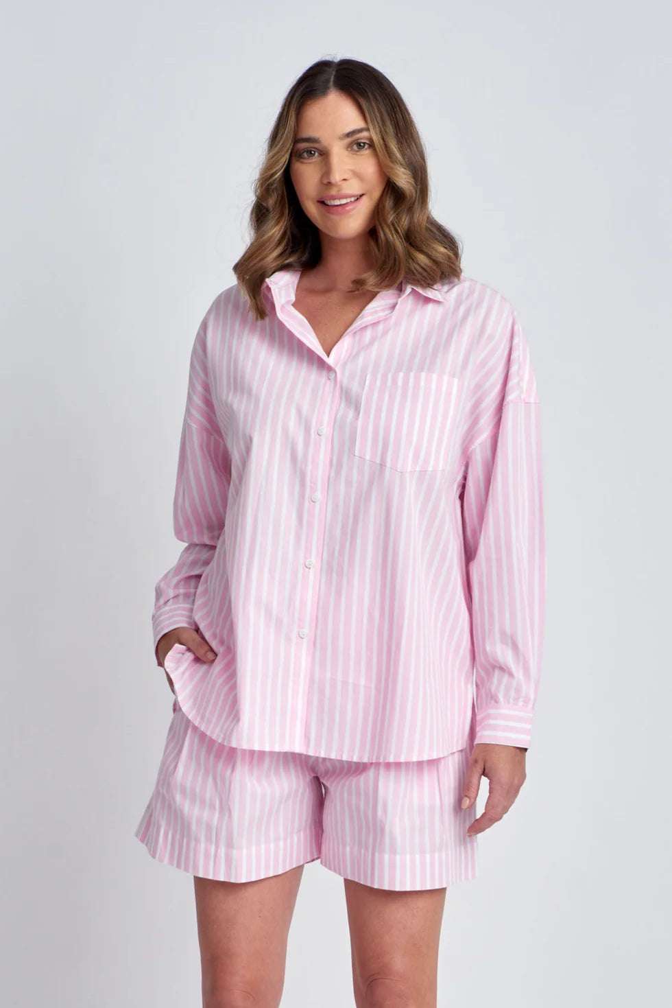 Striped Relaxed Shirt - Pink/White