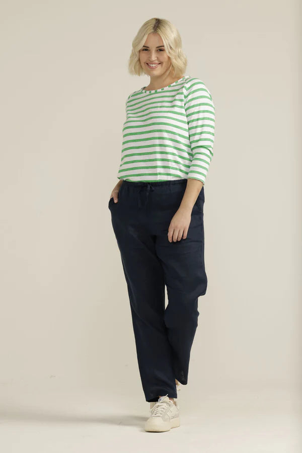Linen Straight Leg Drawchord Pant - Navy