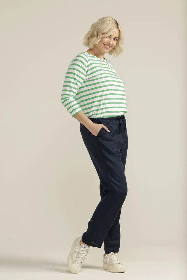 Linen Straight Leg Drawchord Pant - Navy