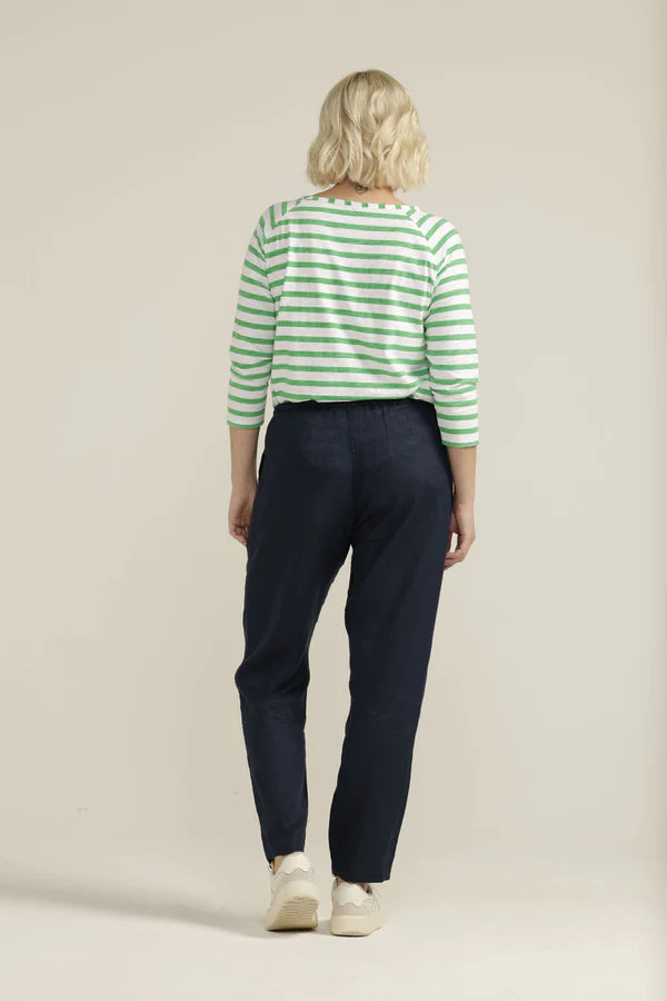 Linen Straight Leg Drawchord Pant - Navy
