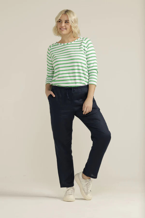 Linen Straight Leg Drawchord Pant - Navy