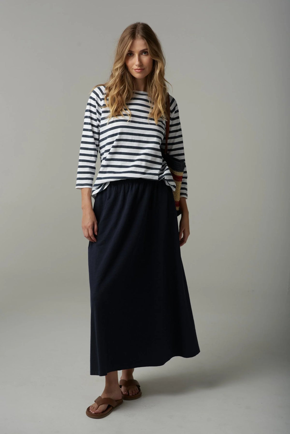 Cotton Slub Maxi Skirt - Parisian Navy