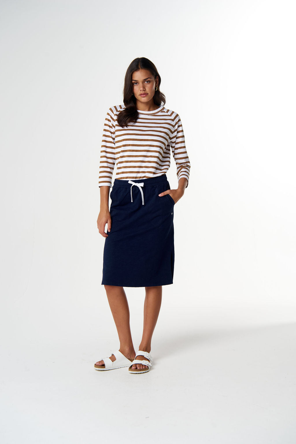 Folk Side Split Skirt - Parisian Navy