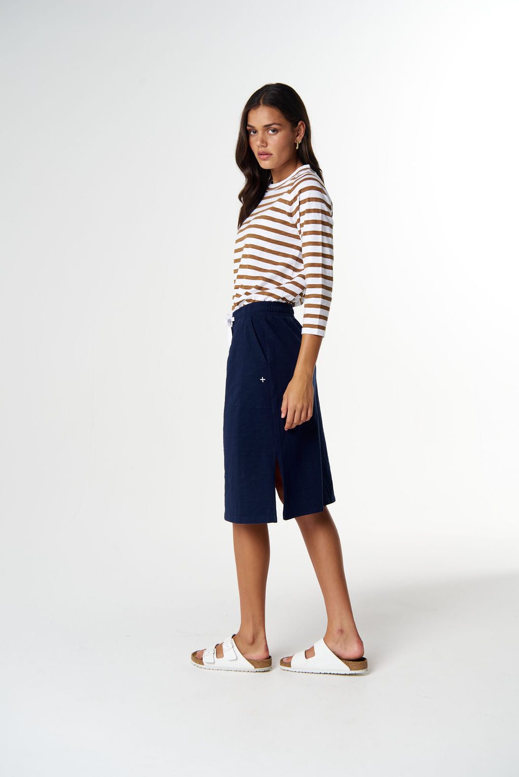 Folk Side Split Skirt - Parisian Navy