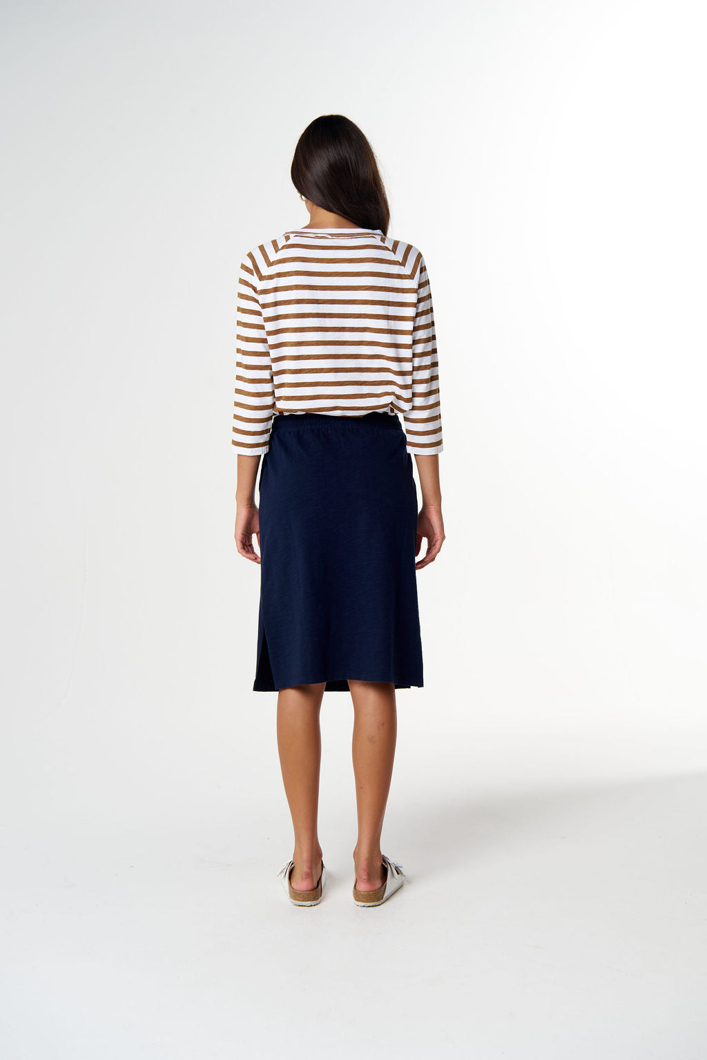 Folk Side Split Skirt - Parisian Navy